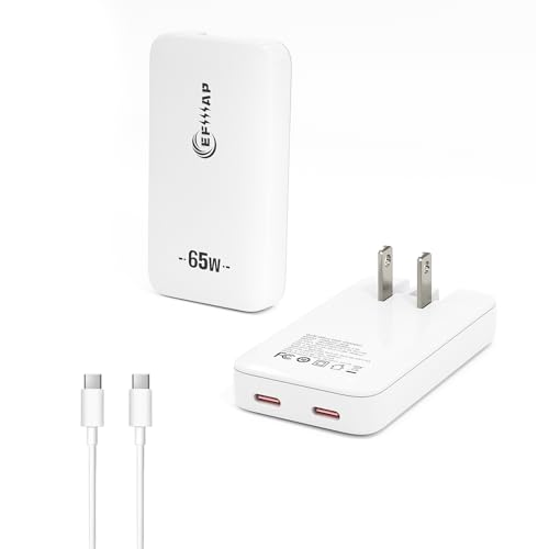 65W Flat USB C Charger Block, Slim Type C Charger Fast Charging - Compact Wall Charger for iPhone 17/16/15/14, MacBook Pro/Air, iPad, Samsung Galaxy S25/24/23, Pixel, Steam Deck, (White with Calbe) - color: White(Cable)-1PC