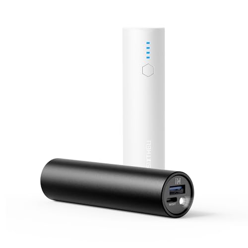 SIXTHGU Portable Charger 5000mAh, Mini Power Bank 2-Pack for iPhone | Pocket-Size Cylindrical Design, 15W Fast Charging USB-C In&Out, LED Flashlight, for Travel & Daily Commute, TSA-Friendly - color: Black and White