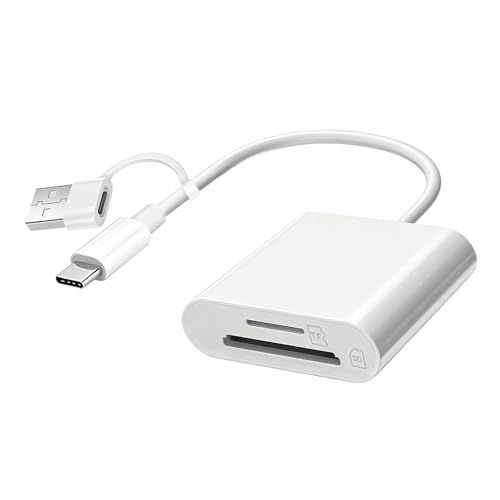 USB C SD Card Reader, USB SD Card Reader, Supports SD and Micro SD Memory Card Adapters for iPhone 15 16 17/iPad/MacBook/Mac, with USB to USB C Adapter