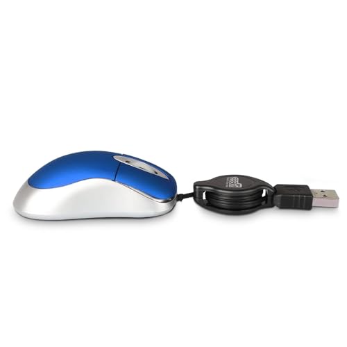 EEEKit 2 Pack Mini Retractable Cable USB Optical Mouse, Blue, Unisex - color: Blue