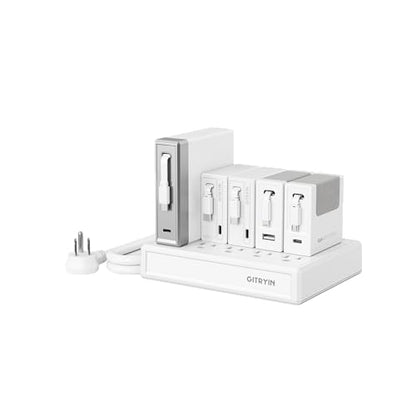 Laptop Charging Station, 140W, 2 * 65W, 2 * 40W Retractable Lightning, Micro USB, USB C Chargers, 1 Lightning, 1 Micro USB, 1 USB A, 7 Type C Ports with Cooling Power Strip, 350W Charging Hub
