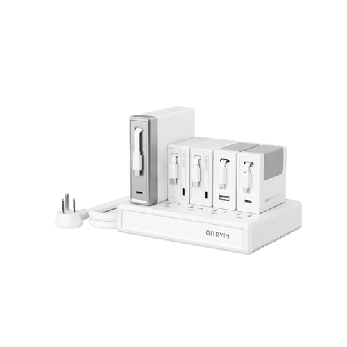 Laptop Charging Station, 140W, 2 * 65W, 2 * 40W Retractable Lightning, Micro USB, USB C Chargers, 1 Lightning, 1 Micro USB, 1 USB A, 7 Type C Ports with Cooling Power Strip, 350W Charging Hub