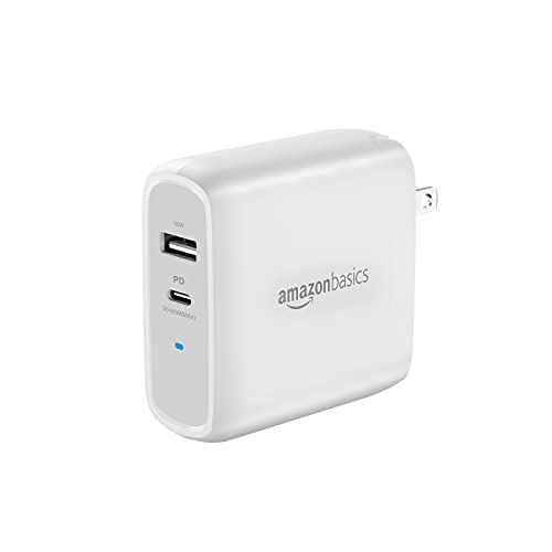 Amazon Basics 68W Two-Port GaN Wall Charger with 1 USB-C (60W) & 1 USB-A Ports (18W) with PD for Laptops, Tablets & Phones (iPhone 16/15/14/13/12/11/X, iPad, MacPro, Samsung, More), Non-PPS, White - color: White, style: 68W (1 USB-C + 1 USB A)