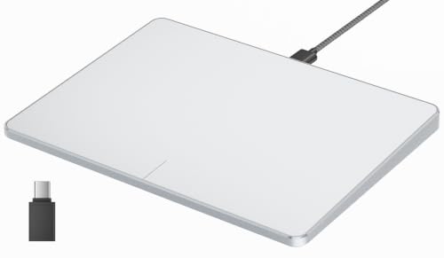 ProtoArc Wired USB Trackpad Mouse for Windows 10/11, Large High-Precision Touchpad Mouse, Multi-Gesture with Ultra Slim Portable Aluminum Trackpad for Computer/Desktop/Laptop, White and Silver