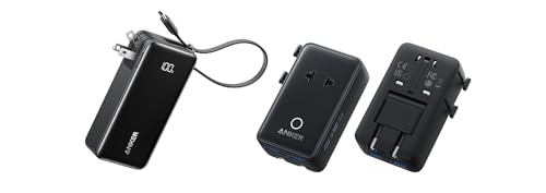 Anker Nano 3-in-1 Portable iPhone Charger, 10,000mAh Power Bank with Built-in USB-C Cable and Foldable Wall Plug with Anker Nano Travel Adapter, 5-Port Power Adapter