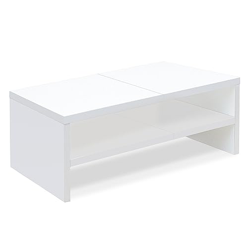 TEAMIX 20 inch White Monitor Riser Stand - 2 Tiers, Wood Desktop Bookshelf | Laptop/PC/Printer/Keyboard Storage, Ergonomic Design, 15mm thick Sturdy Wood Boards, TV Stand, Home Office Desk Accessories - color: White, size: 20 x 9.5 x 6.7 inches