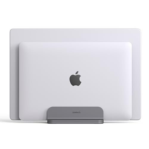 Dual Aluminum Vertical Laptop Stand Organizer, Sturdy Notebook Computer Holder Stand Compatible with New Liquid Retina XDR Apple MacBook Air/Pro/Neo, Mac mini, Apple TV & iPad Pro - Spacegray - color: SpaceGrey