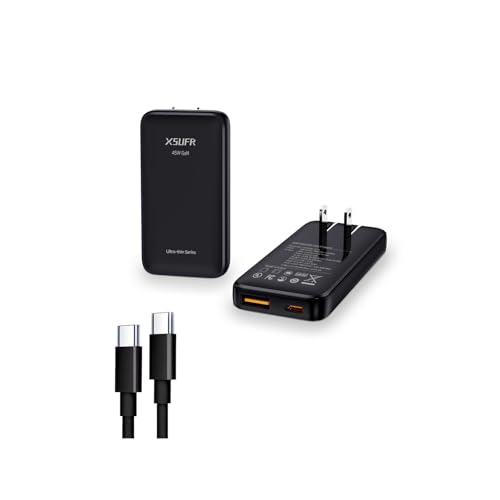 Flat 45W GaN USB Wall Charger with PD 3.0&PPS,Folding 2-Ports for Traveling,Super Fast Charging for Laptops, Tablets, Phones,Includes 2.28ft Fast Charging Cable, Black - style: Black with cable