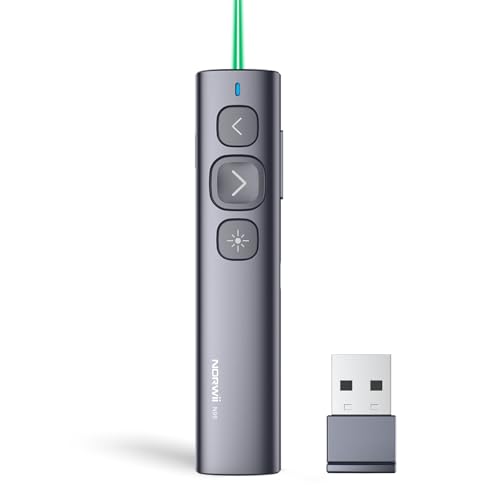 N95 Presentation Clicker with Red Laser Pointer for Presentations | PowerPoint Clicker for Presentation Remote, Long-Range Wireless Presenter Pointer, Rechargeable Slide Advancer for PC/Laptop - color: Green Light, size: USB-A