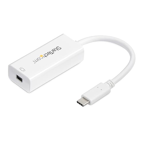 StarTech USB-C to Mini DisplayPort Adapter, 4K 60Hz, HBR2, White | USB 3.1 Type-C to mDP converter, Works with Apple Cinema Display, Thunderbolt hosts, Driverless setup, 3840x2160, 2ch audio - color: White, size: 5.5 " / 14 cm