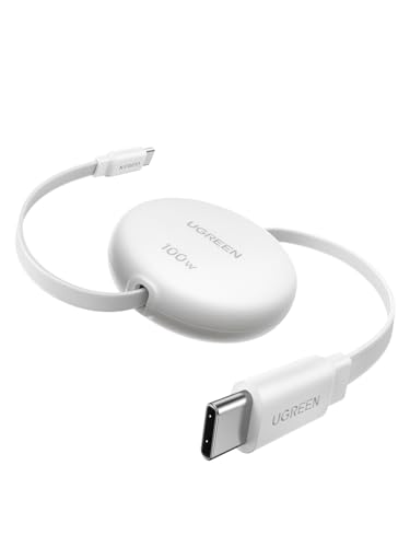 UGREEN 100W Retractable USB C Cable, Fast Charging, White, 3.3FT | Compatible with iPhone 17/16/15, MacBook Pro/Air, Galaxy S26/S25, iPad Pro/Air, Pixel 10/9, Switch, AirPods. Nylon Braided - color: White