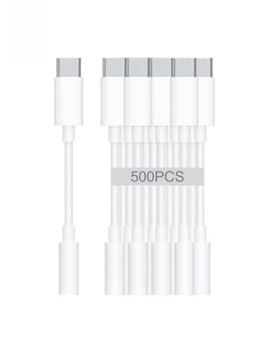 USB-C to 3.5mm Audio Headphone Adapter - HiFi 500 Pack Compatible with Apple iPhone 17 16 15 Samsung Galaxy S25 S24 S23 S22 S21 Plus Pro Max Ultra Pixel iPad - Type C to Aux Cord Jack Dongle Adapter - size: 500Pack*USB-C