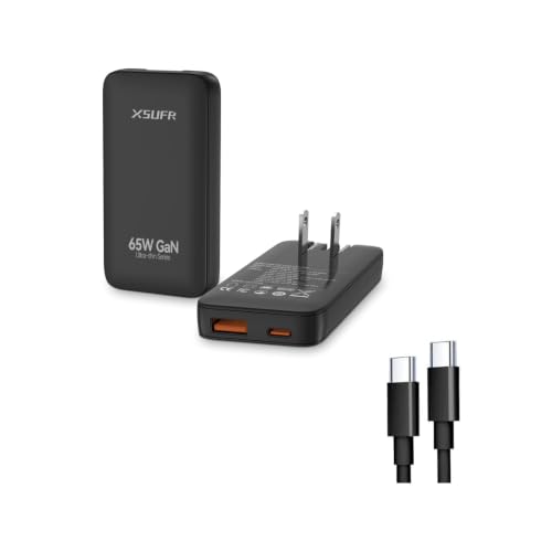 65W Flat USB C Wall Charger,2 Port Ultra-Slim USB C GaN Charger with Foldable Plug for MacBook, iPhone 16/15/14/13/12/11/Pro Max/XS/XR,Galaxy S24/S23/Note20,Includes 2.28ft Fast Charging Cable,Black - color: Black-Cable