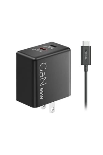 Lenovo Dual USB-C 65W GaN Charger, 2 USB-C Ports, for Laptops/Tablets & Phones & More, Compact Size, Foldable Plug, Includes 1.5m USB C Cable, Model/Type: CC65, Black - color: Black