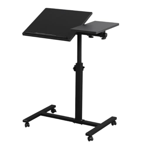 Overbed Table Bedside Shelf Adjustable Side Table Removable Tilting Desktop Mobile Standing Desk Overbed Bedside with Wheels Study TV Tray(Black) - color: Black