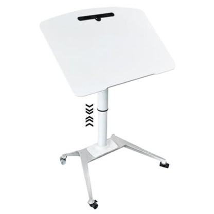 Height Adjustable Desk Conference Room Lift Speech Sit Stand Desk, School Mobile Podium with Rollers, Foldable Tilting Desktop Side Table, Fixed Slot and Fence(White) - color: White