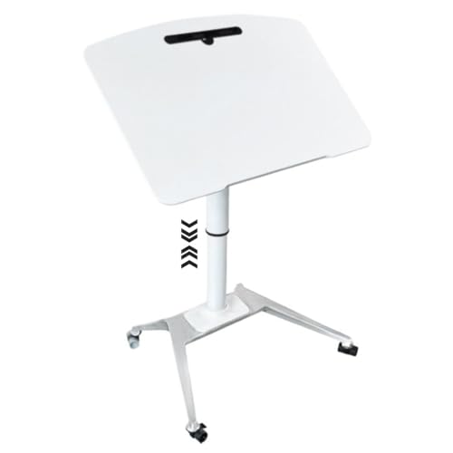 Height Adjustable Desk Conference Room Lift Speech Sit Stand Desk, School Mobile Podium with Rollers, Foldable Tilting Desktop Side Table, Fixed Slot and Fence(White) - color: White