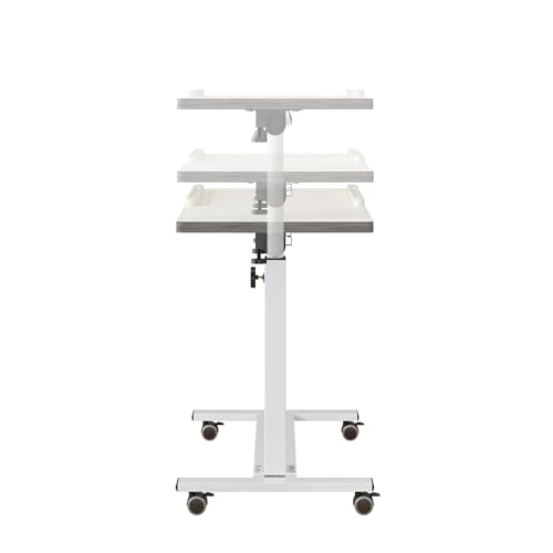 TigerDad Over Bed Table with Wheels, White | Adjustable, Rolling Laptop Table, Hospital Tray Table, Sofa Chair Side Table - color: White