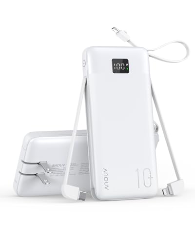 Portable Charger 10000mAh Power Bank w/Built-in 3 Cables & AC Wall Plug | 22.5W Fast Charging, Pass Through Charging, 0.68in Ultra Slim, TSA Approved, Travel Essential for iPhone/Samsung/iPad - color: White