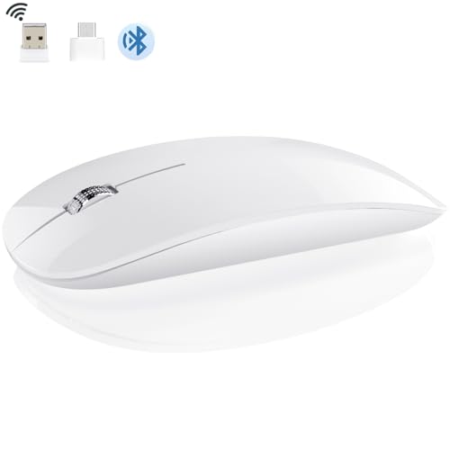 DC Wireless Mouse, 5 in 1 Bluetooth USB C Rechargeable Mouse for Laptops Disktops Tablets Compatible with Apple MacBook Pro/Air iPad iMac Sureface Chromebook Computer (White) - style: White