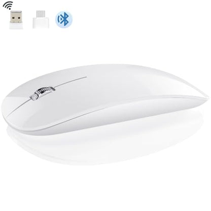 DC Wireless Mouse, 5 in 1 Bluetooth USB C Rechargeable Mouse for Laptops Disktops Tablets Compatible with Apple MacBook Pro/Air iPad iMac Sureface Chromebook Computer (White) - style: White