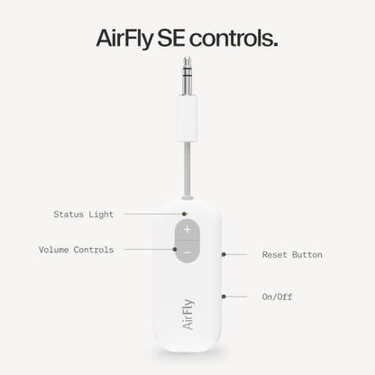 Twelve South AirFly SE | Bluetooth Wireless Audio Transmitter Adapter for AirPods/Headphones, 20+ Hr Battery, Works with 3.5mm aux Jacks on Airplanes, TVs, Gym Equipment, and Travel - color: White, style: AirFly SE