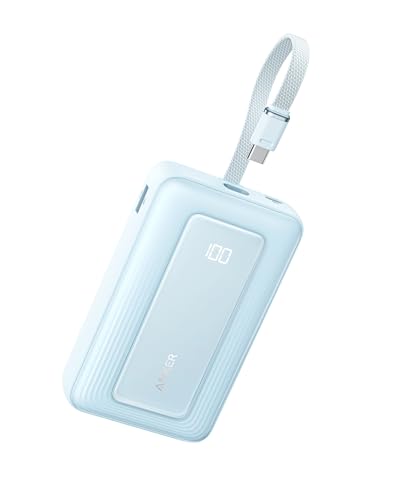 Anker Zolo Power Bank, 20,000mAh 45W Portable Charger with Built-in USB-C - color: Blue, size: Built-in C cable*1