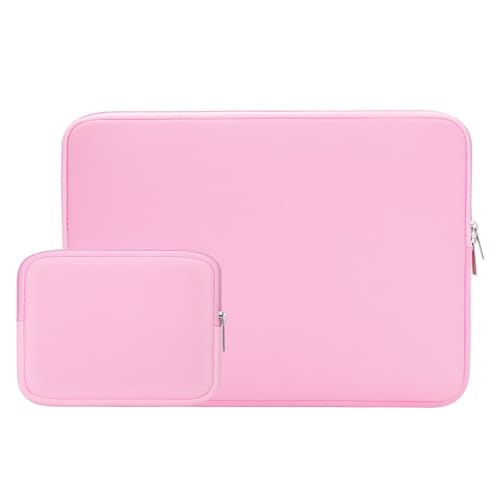 RAINYEAR Laptop Sleeve Case Compatible with 13.3 Inch Notebook Computer Tablet Chromebook 14" MacBook Pro/Max M1 M2 M3 M4 M5 Soft Carrying Bag Zipper Protective Cover with Accessories Pouch (Pink) - color: Pink, size: 13"-13.3"