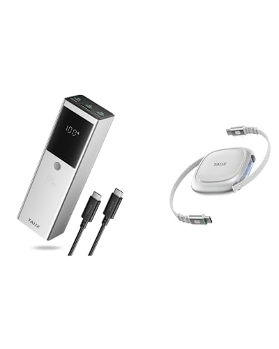 TALIX Fast Charging Power Bank Bundle, 125W 12800mAh Laptop Battery Pack with 240W USB-C Retractable Cable, 3-Port PD Charger for MacBook iPhone 17 Samsung Lenovo Travel