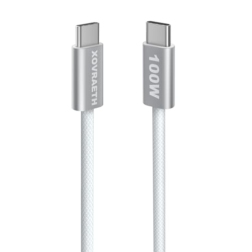 USB C to USB C Cable, 3ft, 100W PD 5A Fast Charging Cord, Aluminum Connector & Nylon Braided Type C Charger Cord for iPhone 17/16/15, MacBook Air/Pro, iPad Pro, Samsung S25/S24/S23, Pixel 10(White) - color: White, size: 3FT