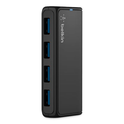 Belkin 4-Port USB 3.0 Hub – SuperSpeed Powered Station with 5 Gbps Data & Charging, Compact Desktop Adapter for Laptops, iPhone Chargers, Printers, Storage Devices – Black