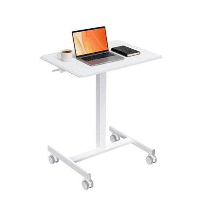 Mobile Standing Desk Adjustable Height, Rolling Sit-Stand Laptop Desk with Lockable Casters, Portable Compact Computer Table for Home Office Dorm, White - color: Classic White