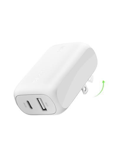 Belkin 42W Dual Port Charger Block, USB-C + USB-A Charger Super Fast Charging - Samsung Galaxy S25, Apple iPhone 17, Air, Pro, Pro Max, iPad, AirPods, Apple Watch, Nintendo Switch 2 & More - White - color: White