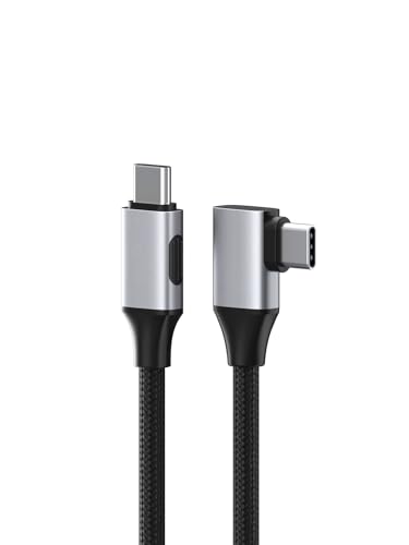 USB4 Cable, Right Angle 90Degree Braided 80Gbps, 240W Fast Charging, 8K@60Hz USB4 V2.0 USB-C Cable fits for iPhone 17 16 15 Pro Max, iPad Pro, MacBook, Thunderbolt 5/4 (Side 90 Degree, 1.6FT) - color: Grey, size: 1.6