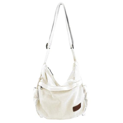 Large Canvas Messenger Bag with Multiple Pockets for Men and Women, Crossbody Shoulder Tote Hobo Laptop Bag - color: 7 - White