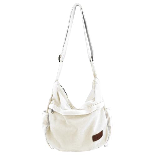 Large Canvas Messenger Bag with Multiple Pockets for Men and Women, Crossbody Shoulder Tote Hobo Laptop Bag - color: 7 - White