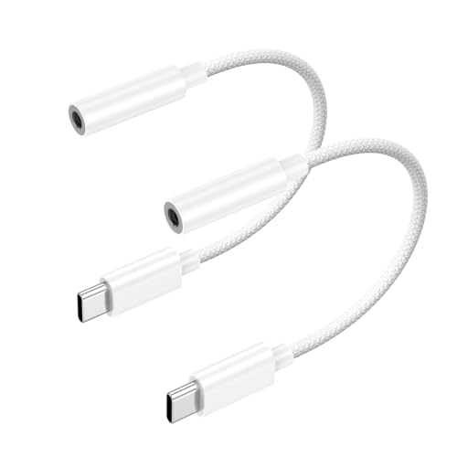 2 Pack USB C to 3.5mm Headphone Jack Adapter, Type C to Aux Audio Dongle Cable,Hi-Res Audio DAC, 3.5mm Aux Cord Converter for iPhone 17/16/15 Pro Max, Samsung Galaxy, Car, iPad Pro, MacBook Pixel - color: White