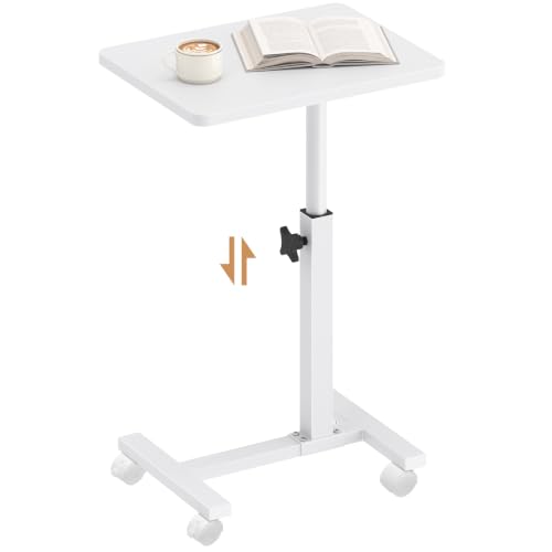 TUTOTAK C Table End Table Adjustable Height, TV Tray Table for Small Spaces | 360°Swivel casters, Slide Under Couch Side Table, Sofa Bedside Table for Living Room, Bedroom, White TB01BW099 - color: White