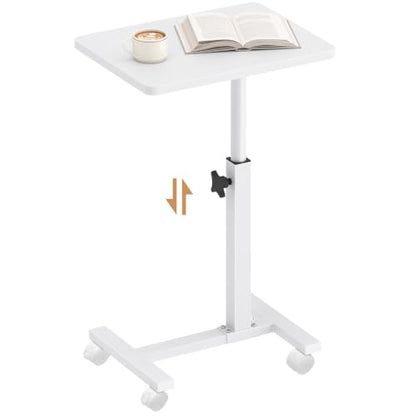 TUTOTAK C Table End Table Adjustable Height, TV Tray Table for Small Spaces | 360°Swivel casters, Slide Under Couch Side Table, Sofa Bedside Table for Living Room, Bedroom, White TB01BW099 - color: White