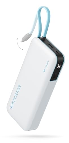 CUKTECH 45W Power Bank 20000mAh, Portable Travel Charger Built-in USB C Cable, Fast Charging Battery Pack for iPhone 16/15/14/13, iPad, Samsung Galaxy, Google Pixel, Android and More (White) - color: White