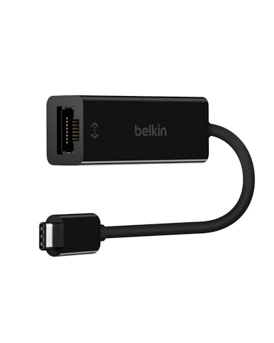 Belkin USB-C to Ethernet Adapter, Gigabit Ethernet Port Compatible w/ USB-C Devices, USB-C to Ethernet Cable for MacBook Pro & Dell XPS 13” Laptops, Ethernet USB-C Hub, Ethernet USB-C Adapter - Black - style: Ethernet Adapter Only