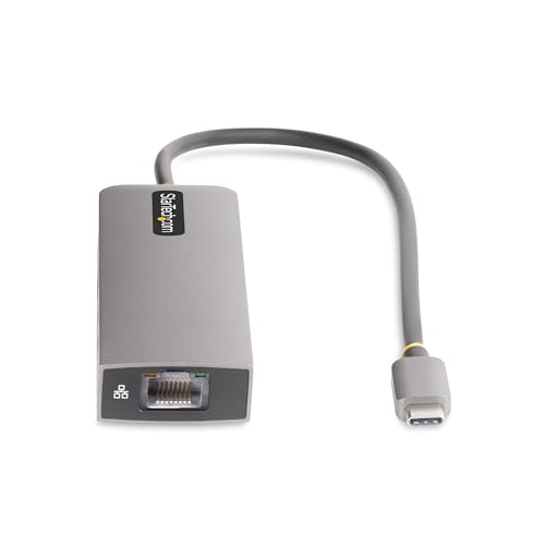 StarTech 3-Port USB-C Hub, 10Gbps, with 2.5GbE and 100W PD Pass-Through | 2.5Gbps Ethernet, Attached 1ft 30cm TPE cable, Portable, Wake-on-LAN RJ45, MAC address cloning, For MacBook iPad
