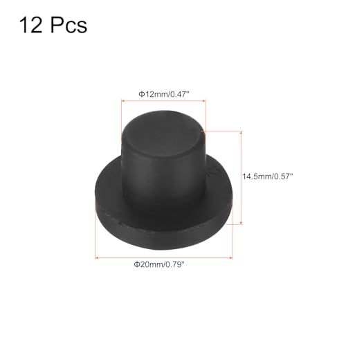 uxcell High Temp Silicone Plug Mount Dia 12mm/0.47 inch t Shaped Rubber Stopper Hole Plugs for Powder Coating Plating Waterproof Plugs Sealing Plugs Black Pack of 12(OD 20mm) - size: 12x20mm