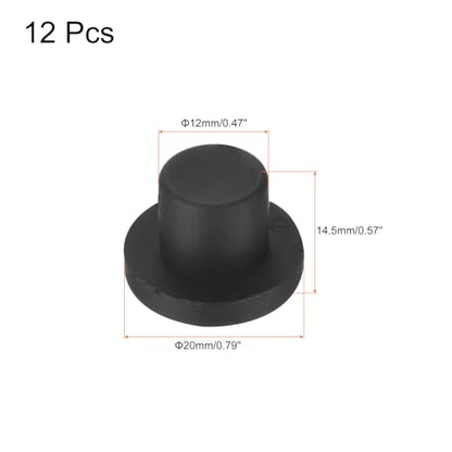 uxcell High Temp Silicone Plug Mount Dia 12mm/0.47 inch t Shaped Rubber Stopper Hole Plugs for Powder Coating Plating Waterproof Plugs Sealing Plugs Black Pack of 12(OD 20mm) - size: 12x20mm