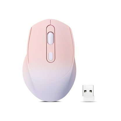Wireless Gradient Color Bluetooth Mouse,Dual Mode Rechargeable Silent Slim Laptop Mouse,Portable(BT5.2+USB Receiver) Computer Mice,for Laptop,Desktop Computer,ipad Tablet,Phone,Mac(Gradient Pink) ﻿ - color: Gradient pink