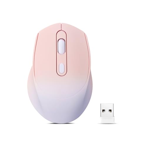 Wireless Gradient Color Bluetooth Mouse,Dual Mode Rechargeable Silent Slim Laptop Mouse,Portable(BT5.2+USB Receiver) Computer Mice,for Laptop,Desktop Computer,ipad Tablet,Phone,Mac(Gradient Pink) ﻿ - color: Gradient pink