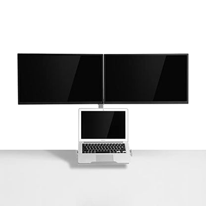 AEONS Dual Monitor and Laptop Desk Mount Combo Stand with Notebook Holder fits up to 17 inch, 3-in-1 Adjustable Triple Arm Mount fits 27 inch LCD Screen with VESA, Clamp and Cable Management, Silver - style: Triple Arm & Tray, Silver