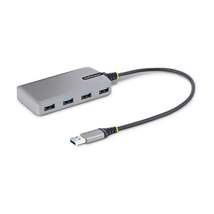 StarTech 4-Port USB-A Hub 5Gbps with Aux Power, 1ft Cable (5G4AB-USB-A-HUB) | USB 3.0, USB Powered, Host to 4x USB-A, Optional auxiliary power input, Portable desktop laptop expansion, 30cm reach