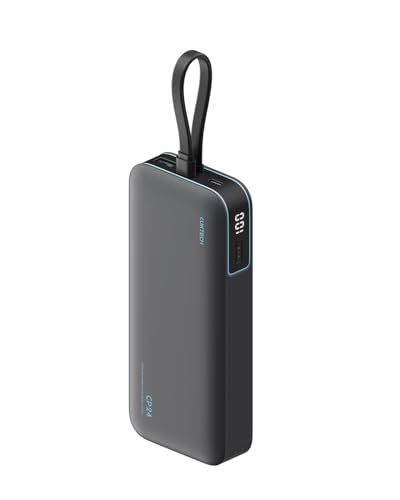 CUKTECH 20,000mAh Power Bank with Built-in USB-C Cable, 40W PD Fast Charging Portable Charger, 3-Port Battery Pack for iPhone 17/16, Samsung S26/S25, iPad Pro, MacBook Air, Travel Essentials - color: Grey