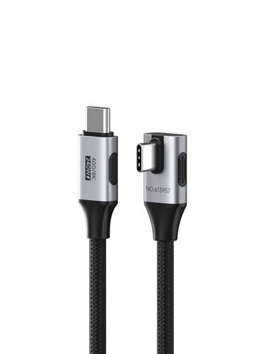 Hagibis USB4 Cable, Right Angle 90Degree Braided 80Gbps, 240W Fast Charging, 8K@60Hz USB4 V2.0 USB-C Cable for iPhone 17 16 15 Pro Max, iPad Pro, MacBook, Thunderbolt 5/4 (Vertical 90 Degree, 3.3FT) - color: Vertical 90 Degree, size: 3.3FT